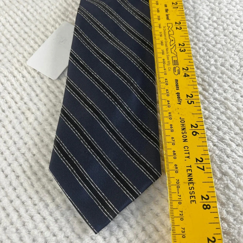 Paul Fredrick‎ Mens Navy Blue Striped Silk Blend Necktie Made in Italy THP3101